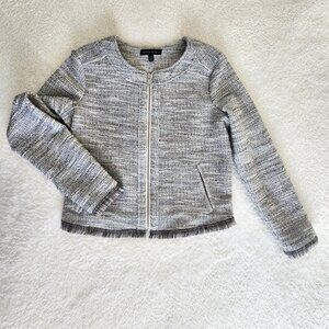 Ladies Banana Republic Zip Front Tweed Jacket with Fringed Hem Size 6
